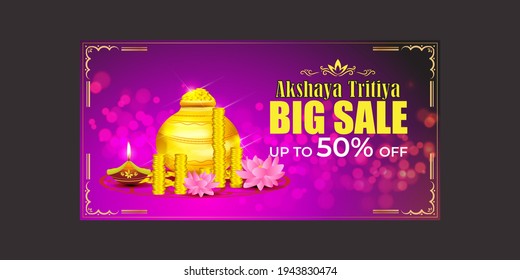 VECTOR ILLUSTRATION OFFER BANNER FOR INDIAN FESTIVAL WITH TEXT  AKSHAYA TRITIYA MEANS  AKSHAYA TRITIYA'