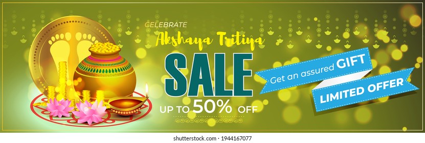 VECTOR ILLUSTRATION OFFER BANNER FOR INDIAN FESTIVAL WITH TEXT  AKSHAYA TRITIYA MEANS  AKSHAYA TRITIYA'
