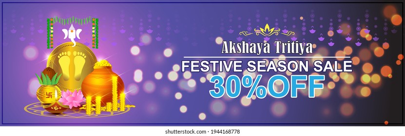 VECTOR ILLUSTRATION OFFER BANNER FOR INDIAN FESTIVAL WITH TEXT  AKSHAYA TRITIYA MEANS  AKSHAYA TRITIYA'