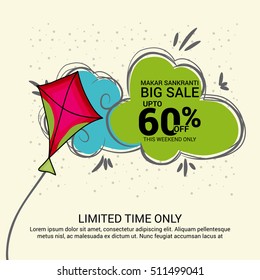 Vector illustration of a Offer Banner For Makar Sankranti with Beautiful Kite.