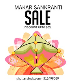 Vector illustration of a Offer Banner For Makar Sankranti with Beautiful Kite.