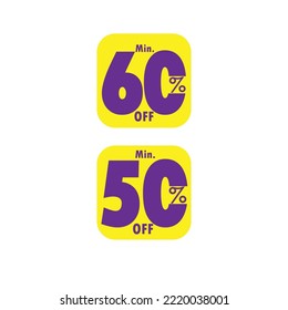 ilustración vectorial para oferta etiqueta descuento precio cupón recorte 50% 60% mínimo