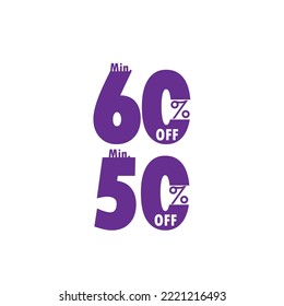 vector illustration for offer label discount coupon price cut 50% 60% minimum off