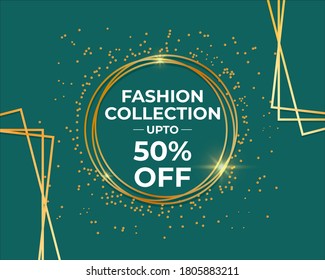 Vector illustration of offer label with round shiny golden frame, sale greeting.