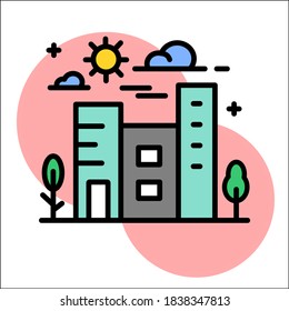 vector illustration office building icon outline colorful style
