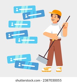 Vector illustration of an office cleaner and a sign.