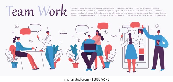 Vector illustration of the office concept business people in the flat style. E-commerce and team work business concept.