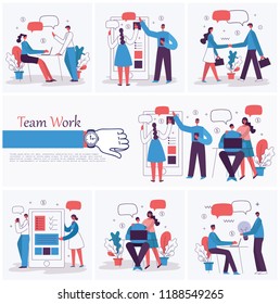 Vector illustration of the office concept business people in the flat style. E-commerce and team work business concept.