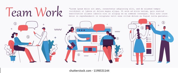 Vector illustration of the office concept business people in the flat style. E-commerce and team work business concept