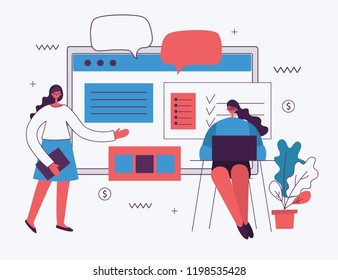 Vector illustration of the office concept business people in the flat style. E-commerce and content marketing business concept.