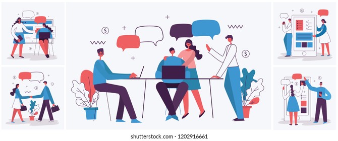 Vector illustration of the office concept business people in the flat style. E-commerce and team work business concept