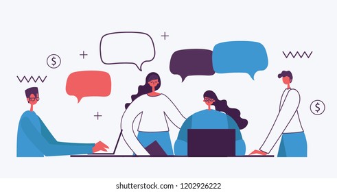 Vector illustration of the office concept business people in the flat style. E-commerce and team work business concept