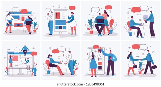 Vector illustration of the office concept business people in the flat style. E-commerce and team work business concept