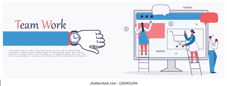 Vector illustration of the office concept business people in the flat style. E-commerce and team work business concept