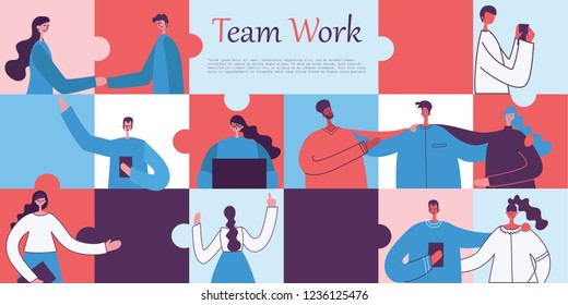 Vector illustration of the office concept business people in the flat style. E-commerce and team work business concept