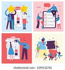 Vector illustration of the office concept business people in the flat style. E-commerce and team work business concept