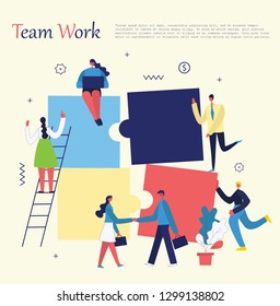 Vector illustration of the office concept business people in the flat style. E-commerce and team work business puzzle concept