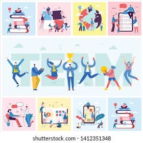 Vector illustration of the office concept business people in the flat style. E-commerce and team work business concept