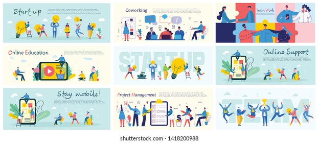 Vector illustration of a office concept. Business people in flat style. Stay mobile, Online education, Start up and team work business concept