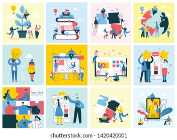 Vector illustration of a office concept. Business people in flat style. Stay mobile, Online education, Start up and team work business concept