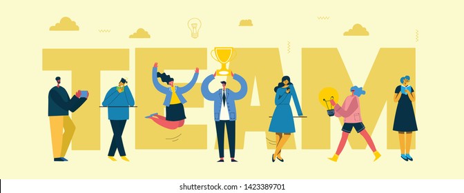 Vector illustration of the office concept business people in the flat style. E-commerce and team work business concept