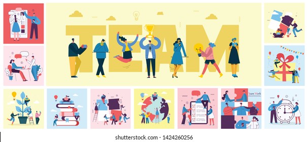Vector illustration of the office concept business people in the flat style. E-commerce and team work business concept 
