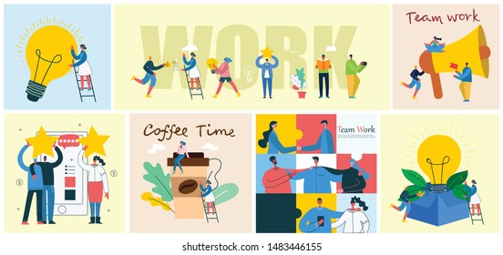 Vector illustration of the office concept business people in the flat style. E-commerce and Team work business concept