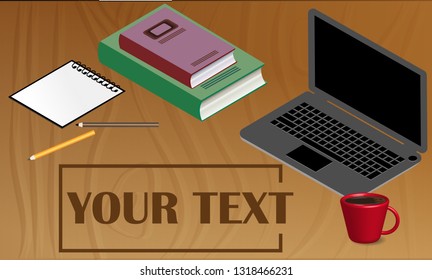 Vector illustration, office desk with a set of office items