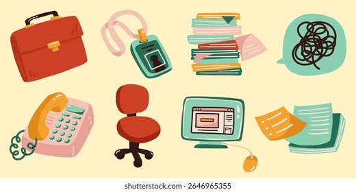 Vector illustration of office elements or office employee.