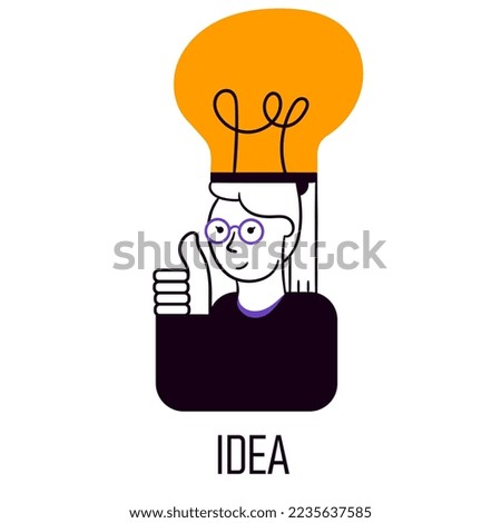 Vector illustration. Office employee generating new innovative ideas for company growth. New professional strategies. Business, career development, innovative business approach, brainstorming concept