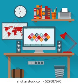 Vector illustration of office has a computer.