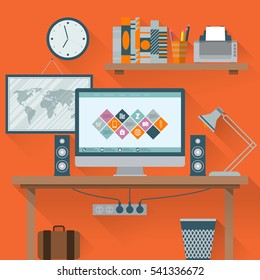 Vector illustration of office has a computer.