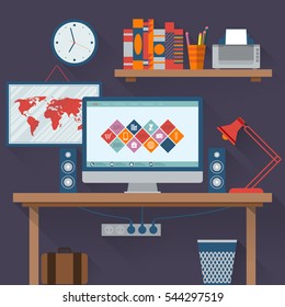 Vector illustration of office has a computer.