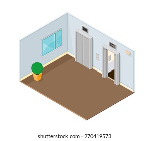 A vector illustration of an office or hotel elevators.
Elevator.
Isometric lift or Elevator.