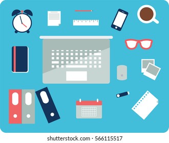 vector illustration of office icons flat