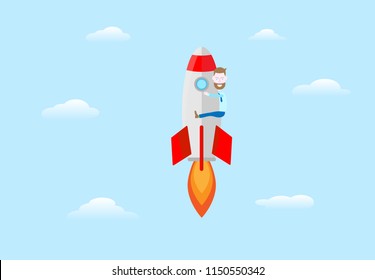 Vector illustration office man on rocket 
