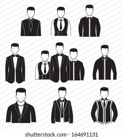 vector illustration of 	office man suit icon  set