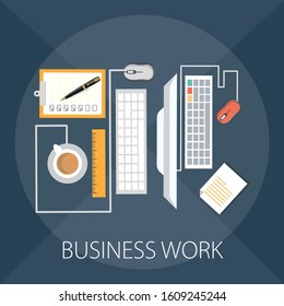 Vector Illustration Of Office And Network Concept With 