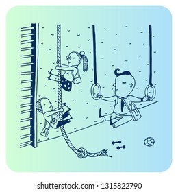 Vector illustration of office people in the gym class