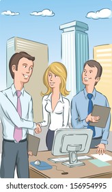 Vector illustration of office people meeting. Easy-edit layered vector EPS10 file scalable to any size without quality loss. High resolution raster JPG file is included.