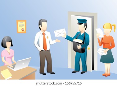 Vector illustration of office people and postman