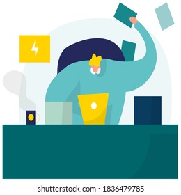 Vector Illustration Office Situation Cartoon. Man Experience Psychological Pressure at Work due to Non-compliance with Deadlines. Man is very Nervous .