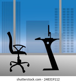 Vector illustration of office in a skyscraper.