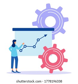 Vector Illustration. Office Staff Presentations. Increased Sales And Market Expansion. Advance Business. Analysis Of Company Information.