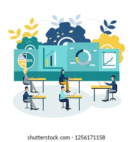 Ilustração vetorial Treinamento de funcionários do Office. Pensamento em equipe. Aumentar vendas e habilidades.