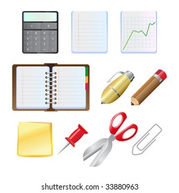 Vector Illustration of the office supplies icon set.