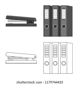 Vector illustration of office and supply icon. Set of office and school stock symbol for web.