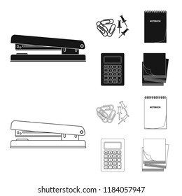 Vector illustration of office and supply icon. Set of office and school stock vector illustration.