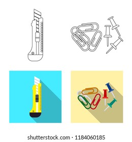 Vector illustration of office and supply icon. Collection of office and school vector icon for stock.