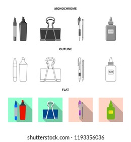 Vector illustration of office and supply icon. Set of office and school vector icon for stock.